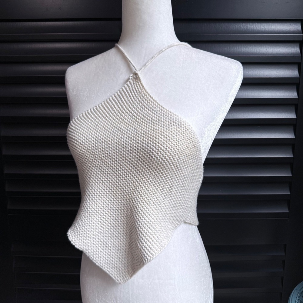NWT Le Lis Cropped Crochet Halter Top White Small